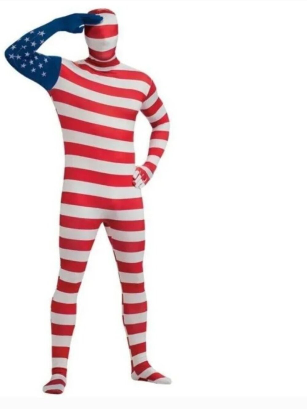 American Flag 2nd Skin Halloween Costume XL 1 Pc Bodysuit Jumpsuit Zip Back Mens
